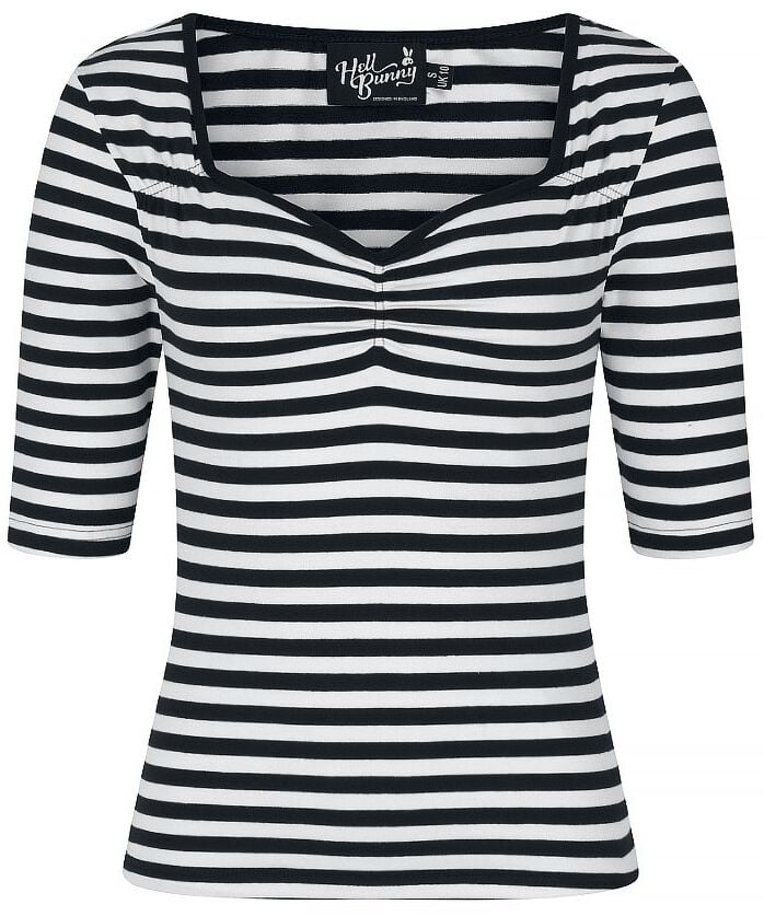 T-shirt manches longues Rockabilly de Hell Bunny - Haut Warlock - XS à 4XL - pour Femme - noir/blanc - hell bunny