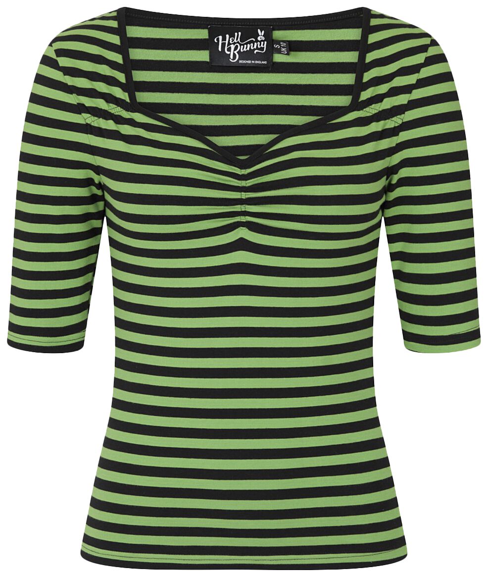 T-shirt manches longues Rockabilly de Hell Bunny - Haut Warlock - XS à XL - pour Femme - vert/noir - hell bunny