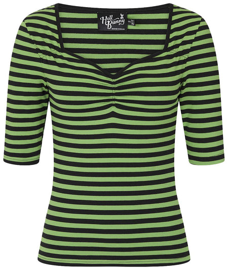 T-shirt manches longues Rockabilly de Hell Bunny - Haut Warlock - XS à XL - pour Femme - vert/noir - hell bunny