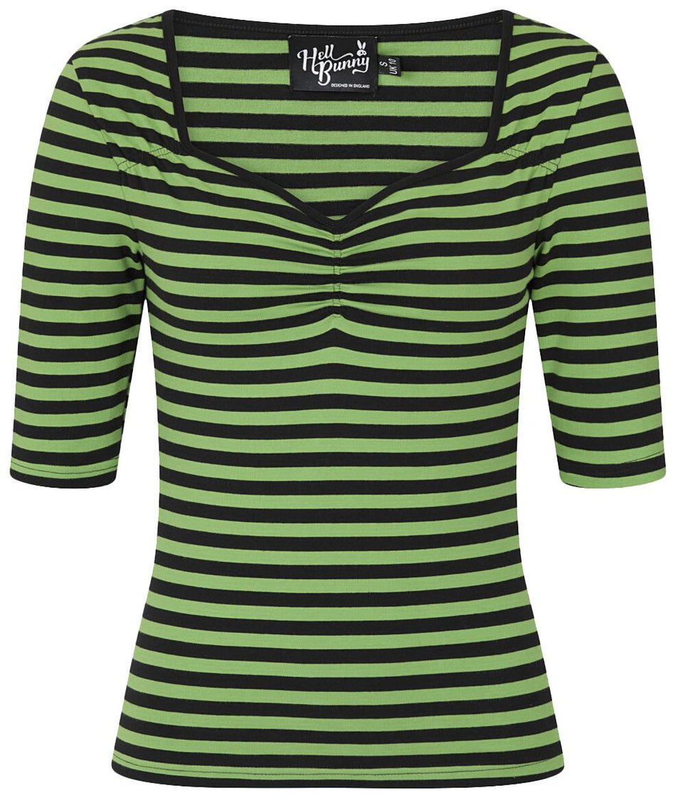 T-shirt manches longues Rockabilly de Hell Bunny - Haut Warlock - XS à XL - pour Femme - vert/noir - hell bunny