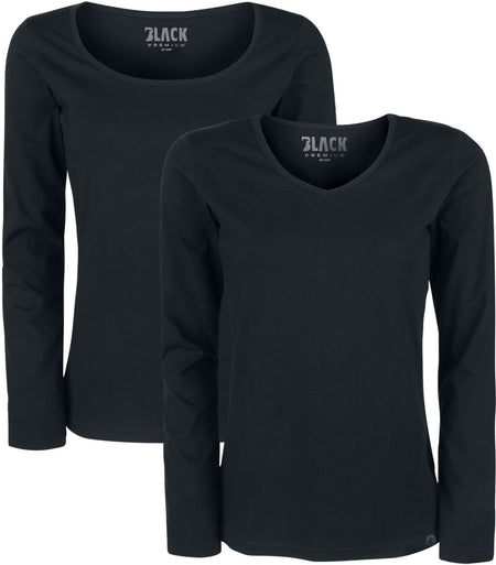 T-shirt manches longues  de Black Premium by EMP - Hauts Manches Longues - Lot De 2 - S à 5XL - pour Femme - noir - Black Premium by EMP