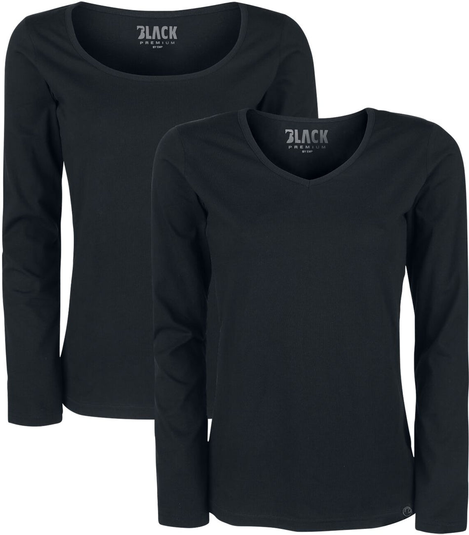 T-shirt manches longues  de Black Premium by EMP - Hauts Manches Longues - Lot De 2 - S à 5XL - pour Femme - noir - Black Premium by EMP