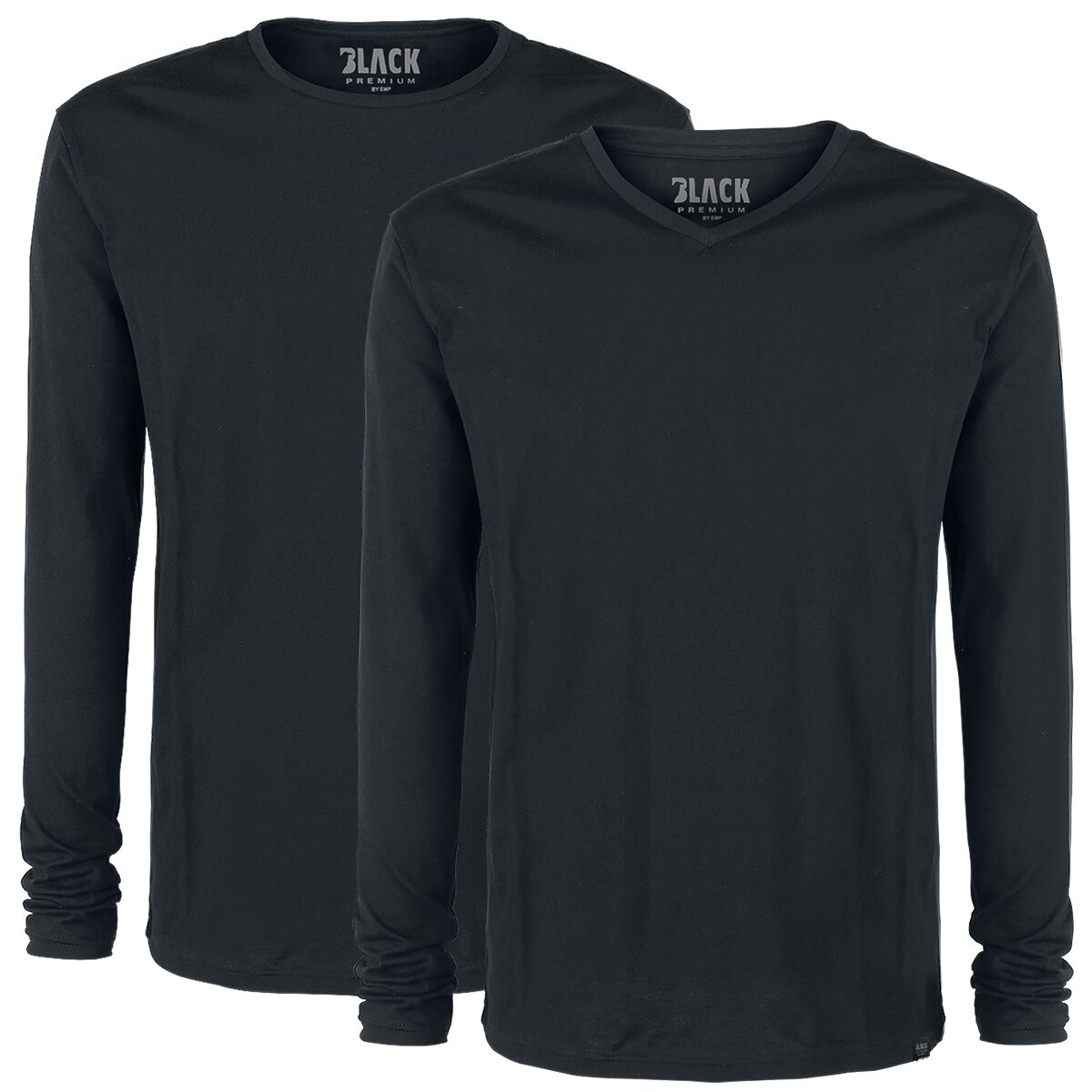 T-shirt manches longues  de Black Premium by EMP - Lot De Deux Hauts Noirs Manches-Longues Ras-Du-COu & Col En V - S à 5XL - pour Homme - noir - Black Premium by EMP