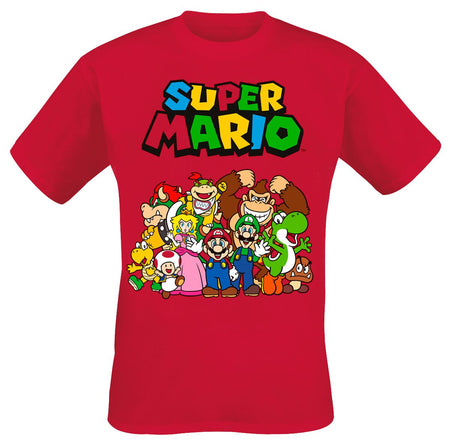 T-Shirt Manches courtes Gaming de Super Mario - Photo De Groupe - S à XXL - pour Homme - rouge - Super Mario