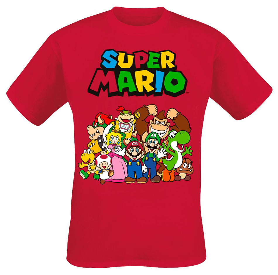 T-Shirt Manches courtes Gaming de Super Mario - Photo De Groupe - S à XXL - pour Homme - rouge - Super Mario