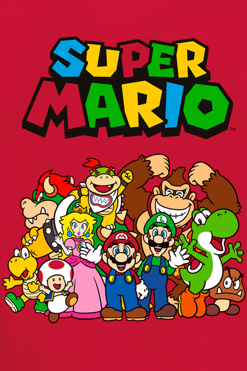 T-Shirt Manches courtes Gaming de Super Mario - Photo De Groupe - S à XXL - pour Homme - rouge - Super Mario - View 2