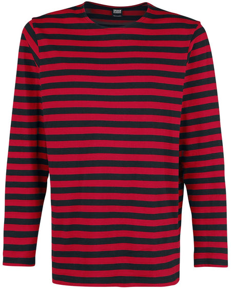 T-shirt manches longues  de Urban Classics - Haut Manches Longues Rayé - S à XXL - pour Homme - rouge/noir - Urban Classics