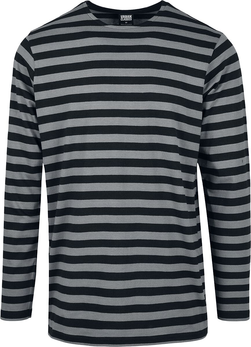 T-shirt manches longues  de Urban Classics - Haut Manches Longues Rayé - S à XXL - pour Homme - gris/noir - Urban Classics