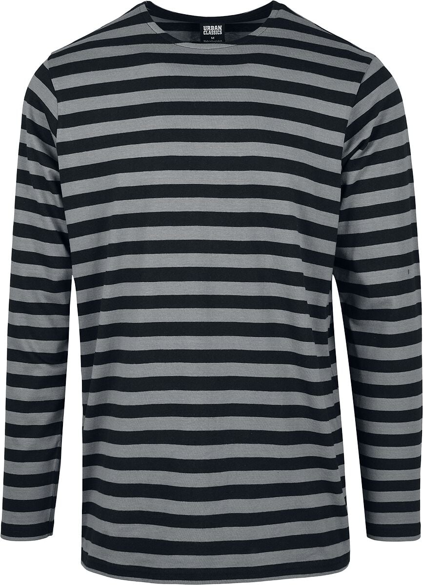 T-shirt manches longues  de Urban Classics - Haut Manches Longues Rayé - S à XXL - pour Homme - gris/noir - Urban Classics