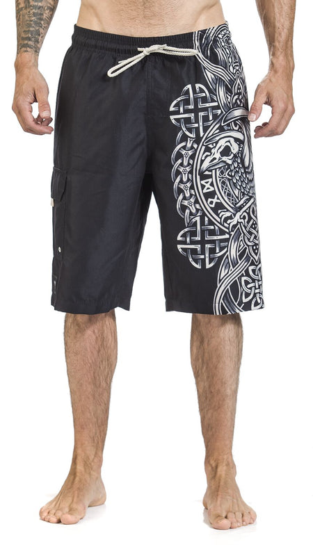 Short de bain  de Black Premium by EMP - Short De Bain Noir Avec Corbeau Celtique Imprimé - S à XL - pour Homme - noir - Black Premium by EMP