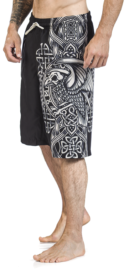 Short de bain  de Black Premium by EMP - Short De Bain Noir Avec Corbeau Celtique Imprimé - S à XL - pour Homme - noir - Black Premium by EMP - View 2