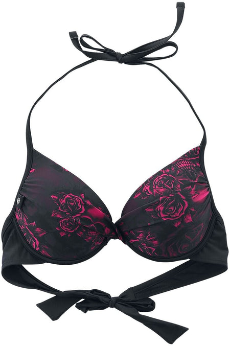 Haut de bikini  de Black Premium by EMP - Haut De Bikini Noir Avec Crâne & Roses - S à XXL - pour Femme - noir - Black Premium by EMP