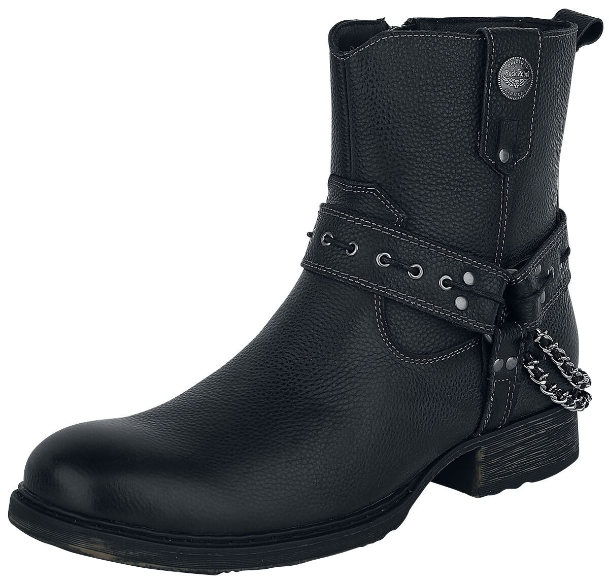 Bottes de motard  de Rock Rebel by EMP - Bottines Motard Noires Avec Sangles & Chaînes - EU40 à EU46 - pour Homme - noir - Rock Rebel by EMP