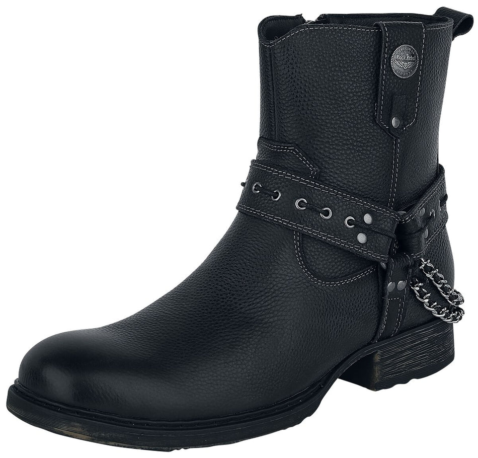 Bottes de motard  de Rock Rebel by EMP - Bottines Motard Noires Avec Sangles & Chaînes - EU40 à EU46 - pour Homme - noir - Rock Rebel by EMP