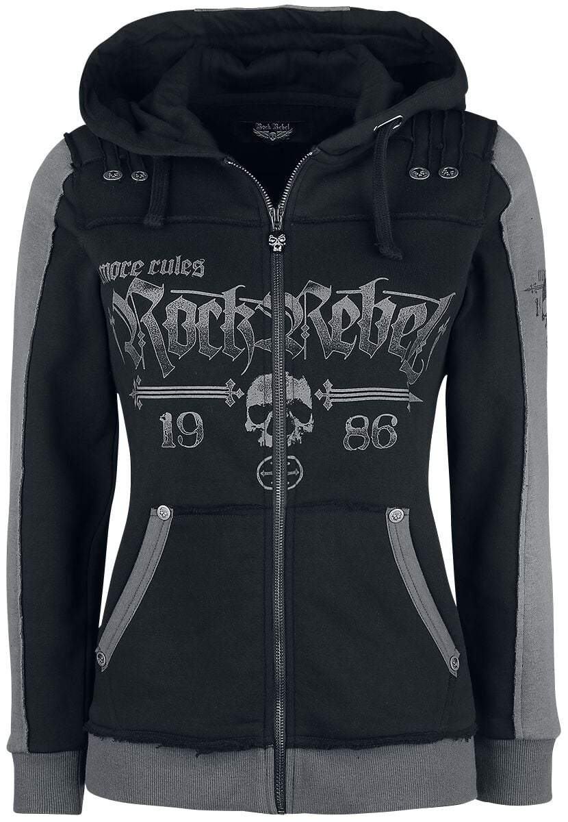 Sweat-shirt zippé à capuche  de Rock Rebel by EMP - Veste À Capuche Noire Imprimé Rock Rebel & Crânes - S à 5XL - pour Femme - noir - Rock Rebel by EMP