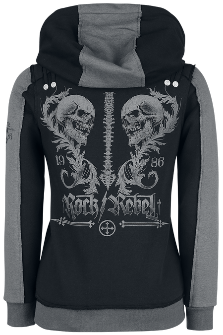Sweat-shirt zippé à capuche  de Rock Rebel by EMP - Veste À Capuche Noire Imprimé Rock Rebel & Crânes - S à XXL - pour Femme - noir - Rock Rebel by EMP - View 2