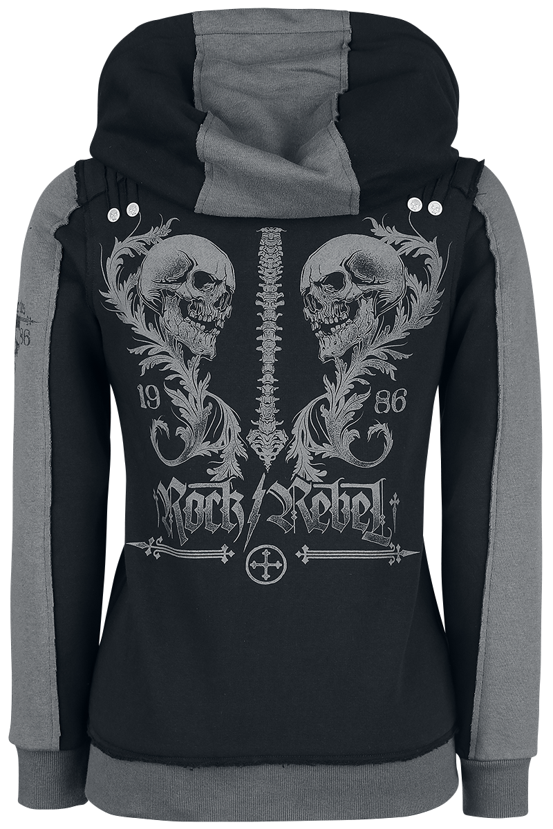 Sweat-shirt zippé à capuche  de Rock Rebel by EMP - Veste À Capuche Noire Imprimé Rock Rebel & Crânes - S à 5XL - pour Femme - noir - Rock Rebel by EMP - View 2