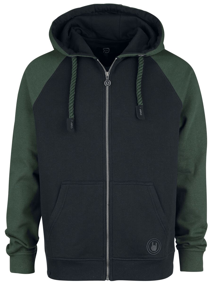 Sweat-shirt zippé à capuche  de RED by EMP - Sweat À Capuche Manches Raglan Noir/Vert - S à XXL - pour Homme - noir/vert foncé - RED by EMP