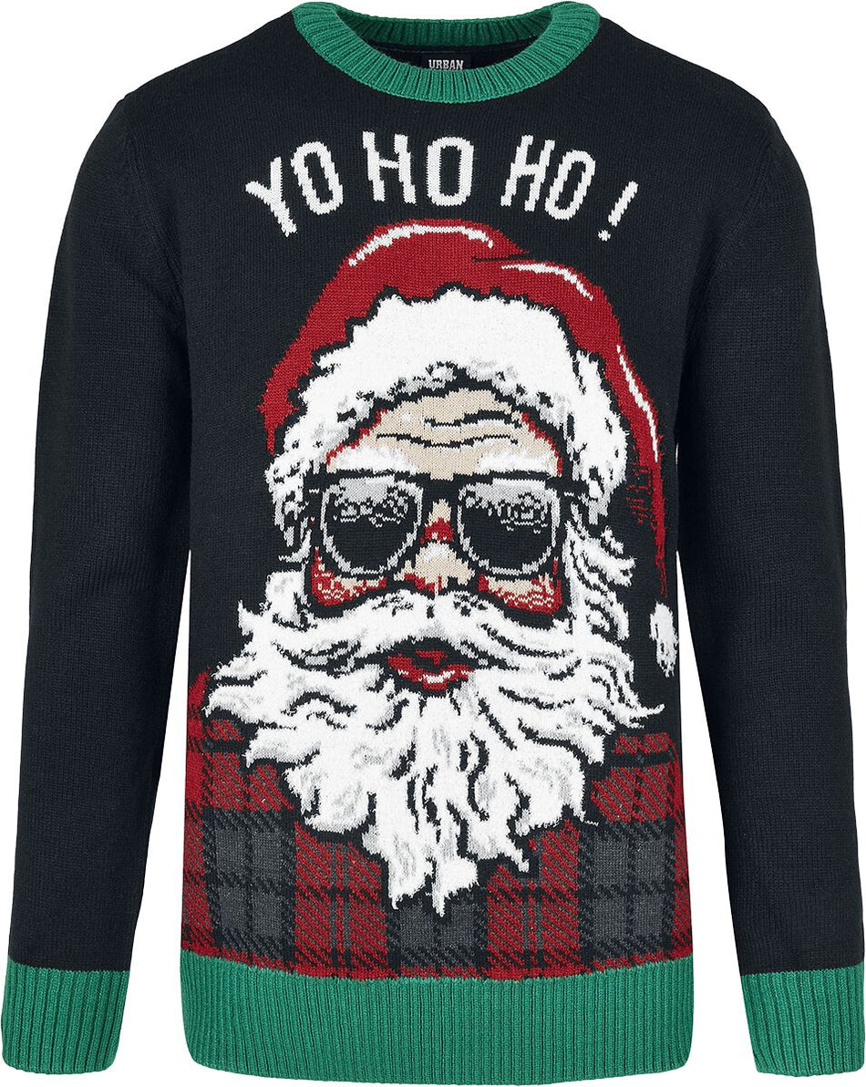 Pull de Noël  de Urban Classics - Pull Yo Ho Ho - S à XXL - pour Homme - noir/vert/blanc - Urban Classics