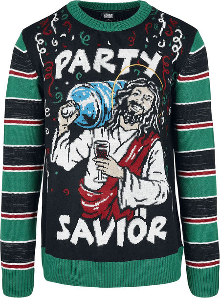 Pull de Noël  de Urban Classics - Pull De Noël Saviour - S à XXL - pour Homme - noir/vert/blanc - Urban Classics