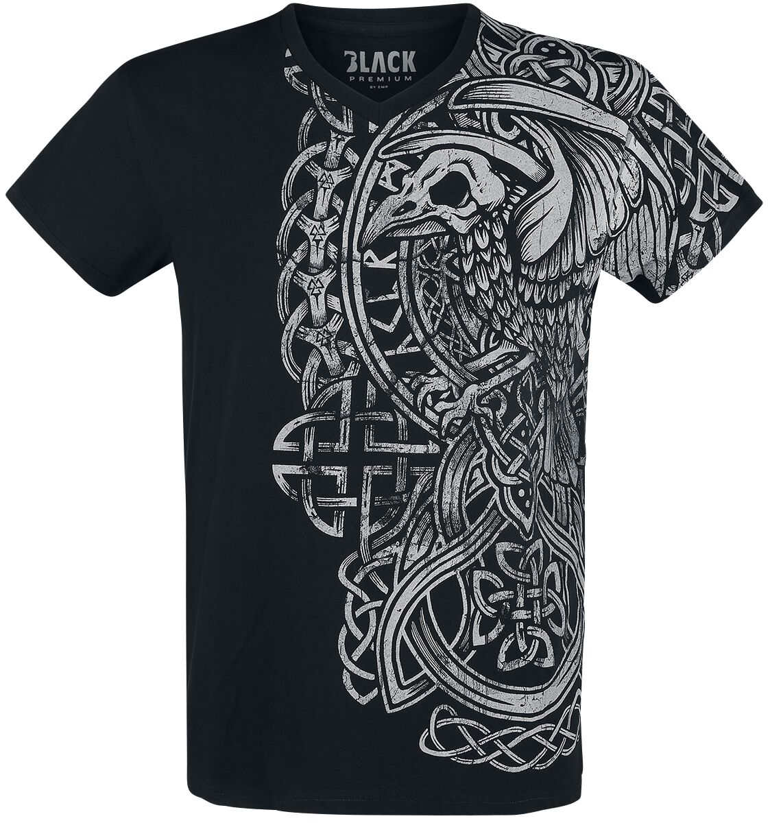 T-Shirt Manches courtes  de Black Premium by EMP - T-Shirt Noir Imprimé & Col En V - S à 5XL - pour Homme - noir - Black Premium by EMP