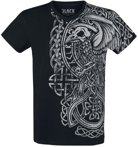 T-Shirt Manches courtes  de Black Premium by EMP - T-Shirt Noir Imprimé & Col En V - S à 5XL - pour Homme - noir - Black Premium by EMP