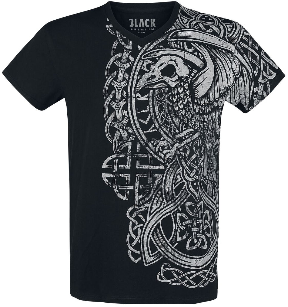 T-Shirt Manches courtes  de Black Premium by EMP - T-Shirt Noir Imprimé & Col En V - S à 5XL - pour Homme - noir - Black Premium by EMP