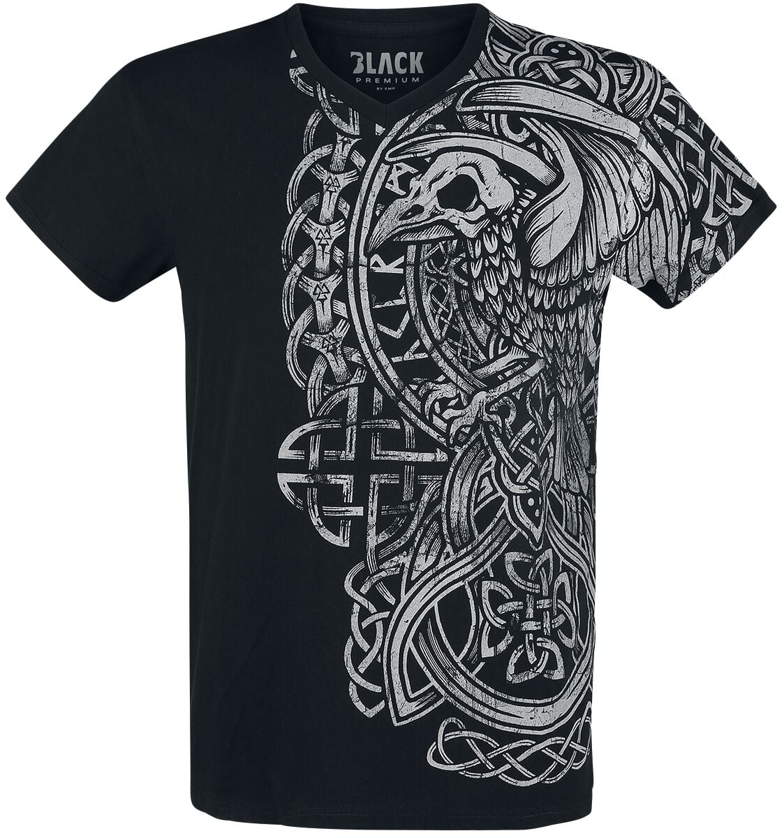 T-Shirt Manches courtes  de Black Premium by EMP - T-Shirt Noir Imprimé & Col En V - S à 5XL - pour Homme - noir - Black Premium by EMP