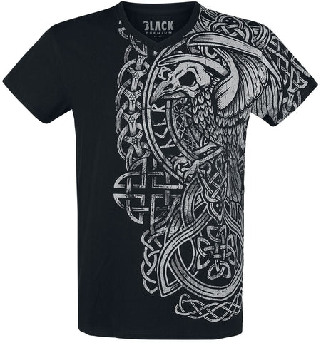 T-Shirt Manches courtes  de Black Premium by EMP - T-Shirt Noir Imprimé & Col En V - S à 5XL - pour Homme - noir - Black Premium by EMP