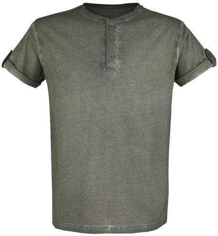 T-Shirt Manches courtes  de Black Premium by EMP - T-Shirt Vert Boutonné Avec Manches Retroussées - L à 5XL - pour Homme - vert - Black Premium by EMP