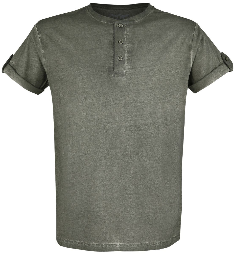 T-Shirt Manches courtes  de Black Premium by EMP - T-Shirt Vert Boutonné Avec Manches Retroussées - L à 5XL - pour Homme - vert - Black Premium by EMP