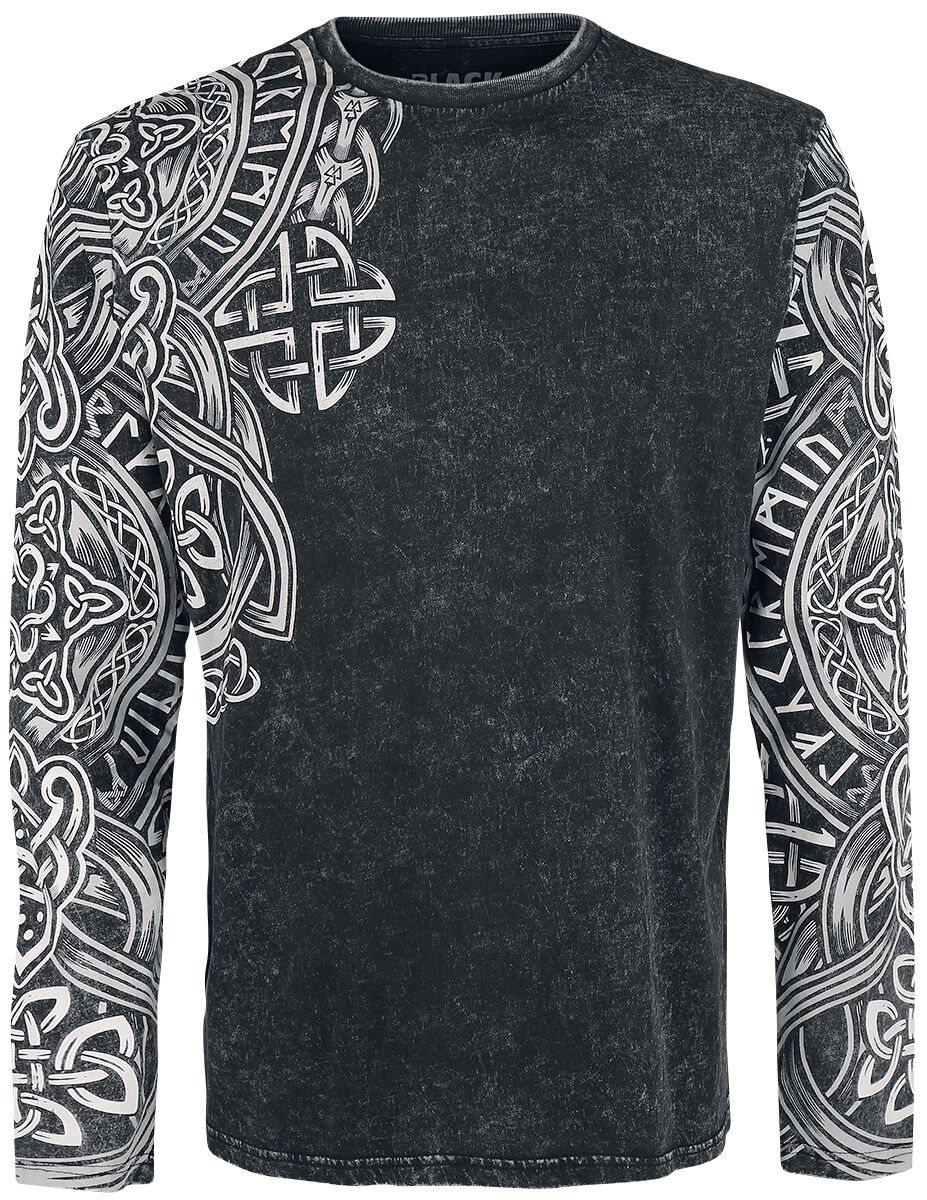 T-shirt manches longues  de Black Premium by EMP - Haut Manches Longues Noir Délavé & Imprimé - S à 5XL - pour Homme - noir - Black Premium by EMP