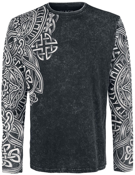 T-shirt manches longues  de Black Premium by EMP - Haut Manches Longues Noir Délavé & Imprimé - S à 5XL - pour Homme - noir - Black Premium by EMP