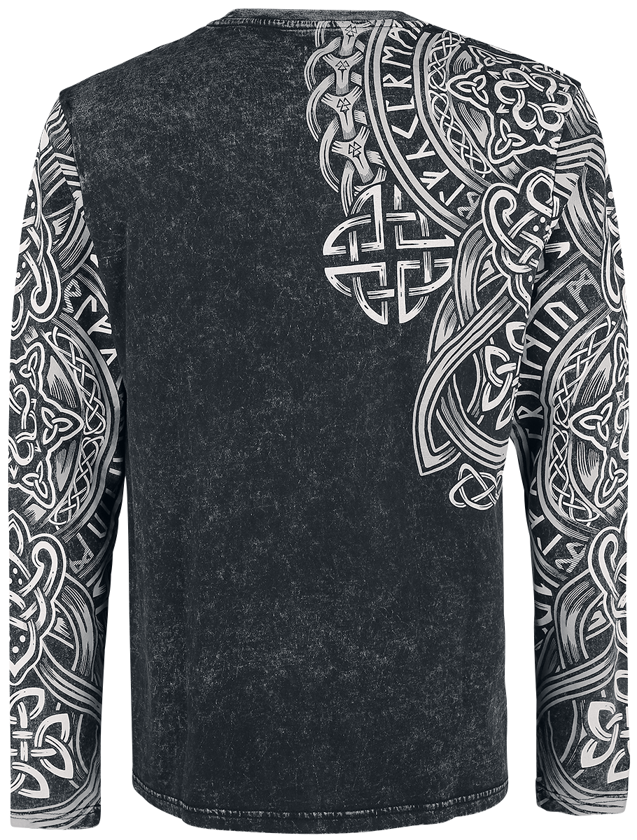T-shirt manches longues  de Black Premium by EMP - Haut Manches Longues Noir Délavé & Imprimé - M à 3XL - pour Homme - noir - Black Premium by EMP - View 2