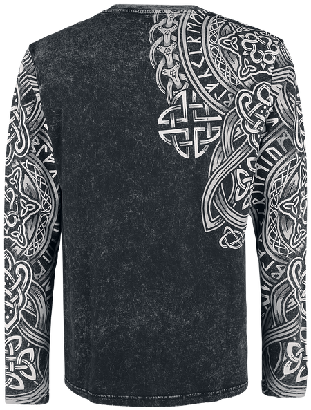 T-shirt manches longues  de Black Premium by EMP - Haut Manches Longues Noir Délavé & Imprimé - S à 5XL - pour Homme - noir - Black Premium by EMP - View 2