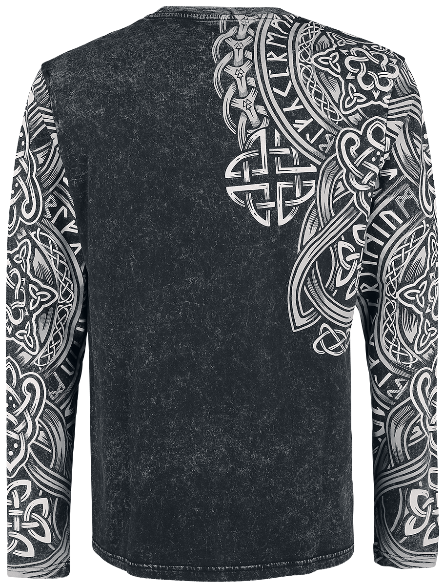T-shirt manches longues  de Black Premium by EMP - Haut Manches Longues Noir Délavé & Imprimé - S à 5XL - pour Homme - noir - Black Premium by EMP - View 2