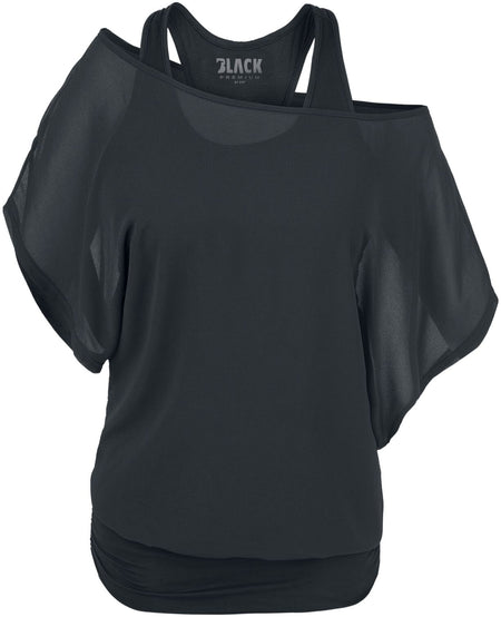 T-Shirt Manches courtes  de Black Premium by EMP - T-Shirt Noir Avec Manches Chauve-Souris - S à 5XL - pour Femme - noir - Black Premium by EMP
