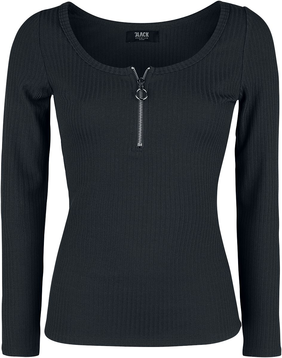 T-shirt manches longues  de Black Premium by EMP - Haut Manches Longues Noir Zippé Au Col - S à 3XL - pour Femme - noir - Black Premium by EMP