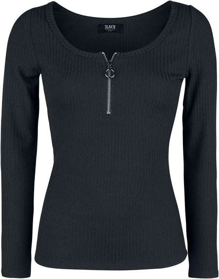 T-shirt manches longues  de Black Premium by EMP - Haut Manches Longues Noir Zippé Au Col - S à 3XL - pour Femme - noir - Black Premium by EMP