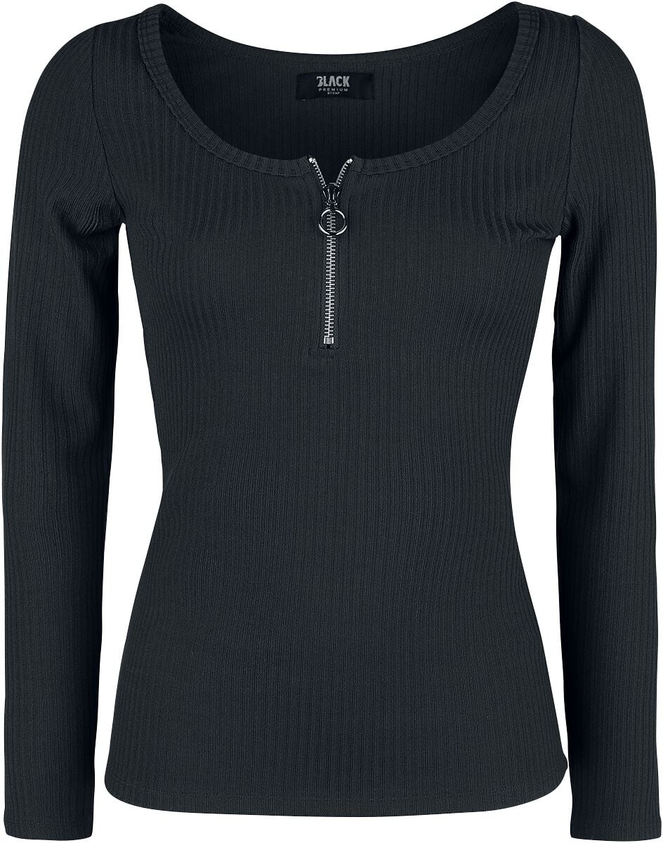 T-shirt manches longues  de Black Premium by EMP - Haut Manches Longues Noir Zippé Au Col - S à 5XL - pour Femme - noir - Black Premium by EMP