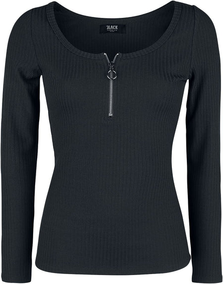 T-shirt manches longues  de Black Premium by EMP - Haut Manches Longues Noir Zippé Au Col - S à 5XL - pour Femme - noir - Black Premium by EMP
