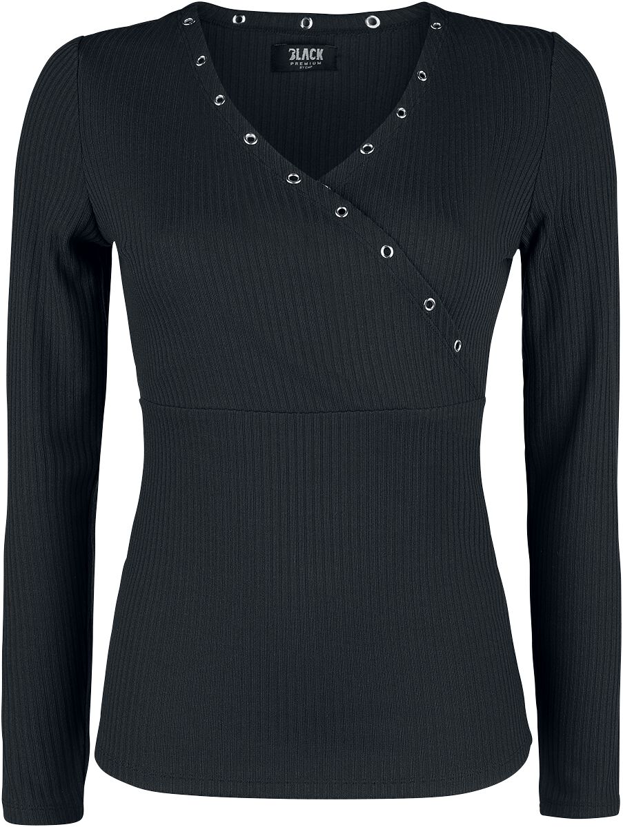 T-shirt manches longues  de Black Premium by EMP - Haut Manches Longues Noir Avec Œillets & Col En V - S à 5XL - pour Femme - noir - Black Premium by EMP