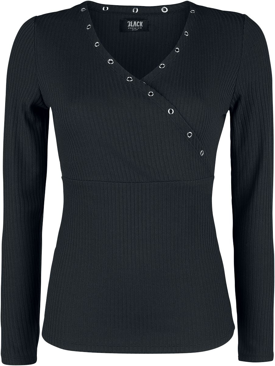 T-shirt manches longues  de Black Premium by EMP - Haut Manches Longues Noir Avec Œillets & Col En V - S à 5XL - pour Femme - noir - Black Premium by EMP