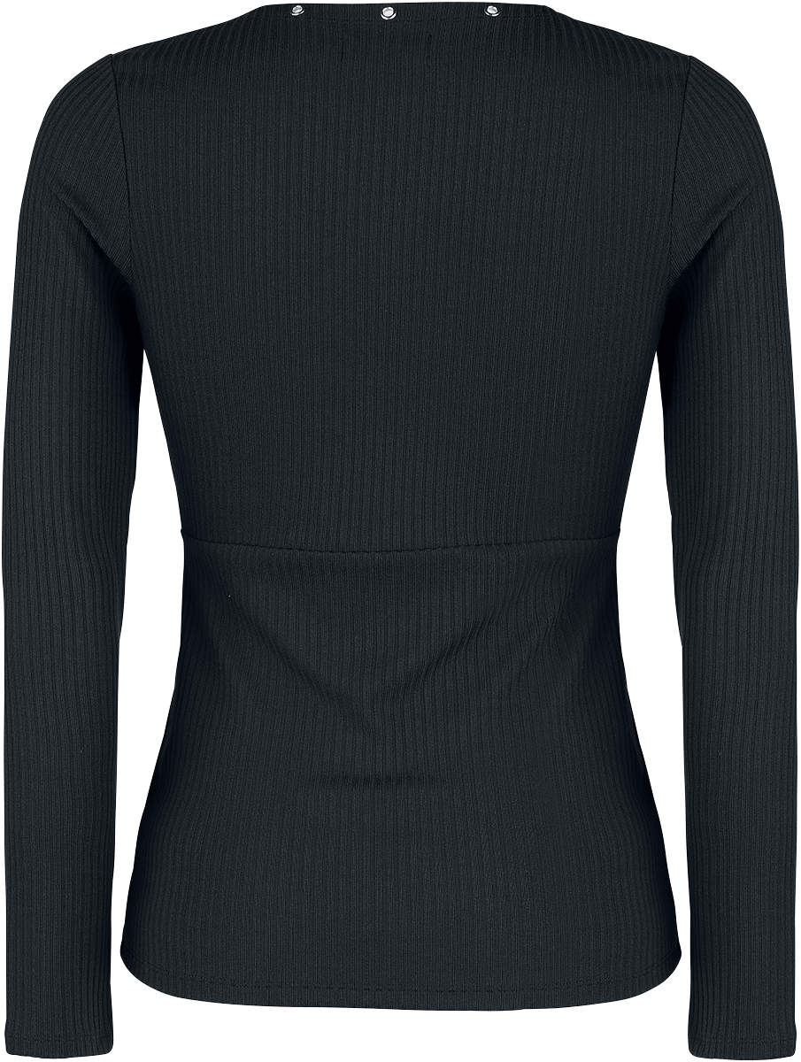 T-shirt manches longues  de Black Premium by EMP - Haut Manches Longues Noir Avec Œillets & Col En V - S à 5XL - pour Femme - noir - Black Premium by EMP - View 2