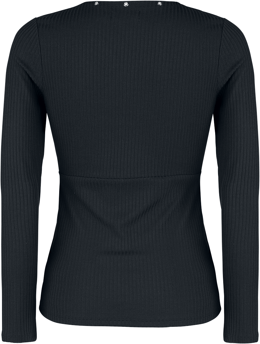 T-shirt manches longues  de Black Premium by EMP - Haut Manches Longues Noir Avec Œillets & Col En V - S à 3XL - pour Femme - noir - Black Premium by EMP - View 2