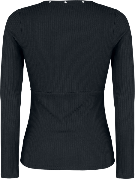 T-shirt manches longues  de Black Premium by EMP - Haut Manches Longues Noir Avec Œillets & Col En V - S à 3XL - pour Femme - noir - Black Premium by EMP - View 2