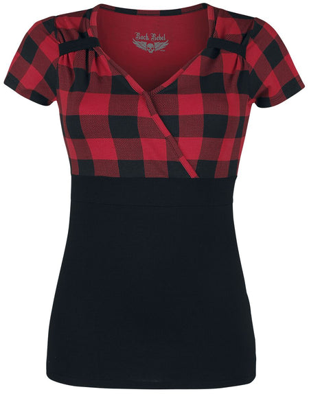 T-Shirt Manches courtes  de Rock Rebel by EMP - T-Shirt Look Rockabilly Noir/Rouge - S à 5XL - pour Femme - noir/bordeaux - Rock Rebel by EMP