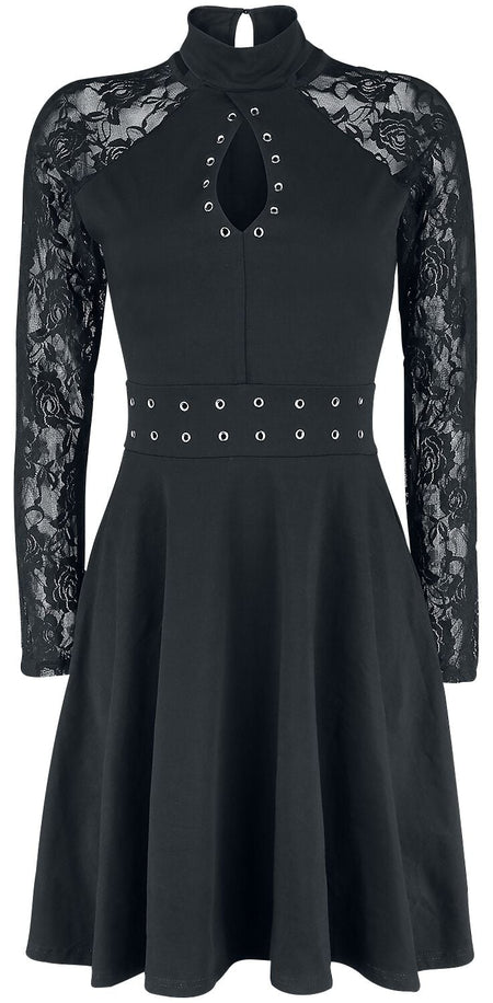 Robe mi-longue Gothic de Gothicana by EMP - Robe Dentelle Retroussée - S à XXL - pour Femme - noir - Gothicana by EMP