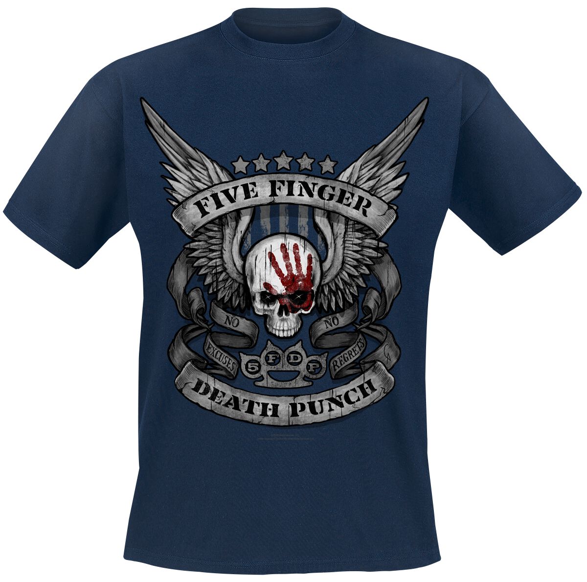 T-Shirt Manches courtes  de Five Finger Death Punch - No Regrets - S à XXL - pour Homme - marine - Five Finger Death Punch