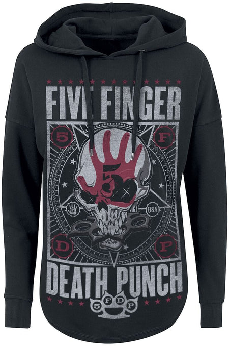 Sweat-shirt à capuche  de Five Finger Death Punch - Star Skull - M à L - pour Femme - noir/effet usé - Five Finger Death Punch